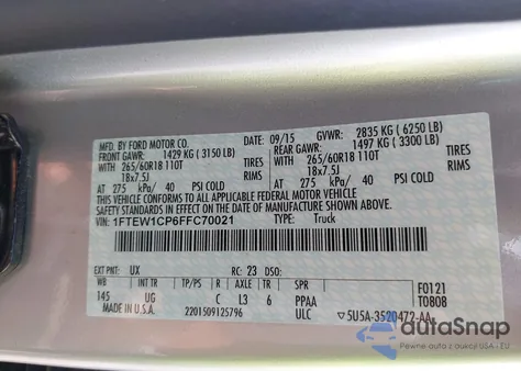 2015 Ford F-150 Xlt из США, поврежденный, VIN 1FTEW1CP6FFC70021